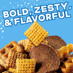 Chex Mix Traditional ingredients—Chex, rye chips, pretzels—savory bites for picnics and lunches