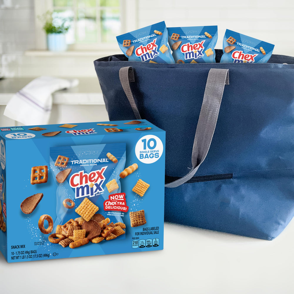 Chex Mix Traditional Original 10-pack packaging designed for easy sharing.