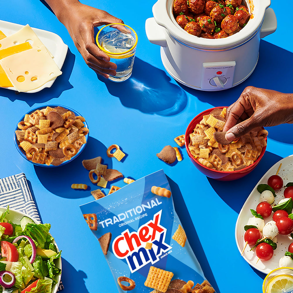 Chex Mix Traditional Original Recipe party snack bowl ready to elevate gatherings.