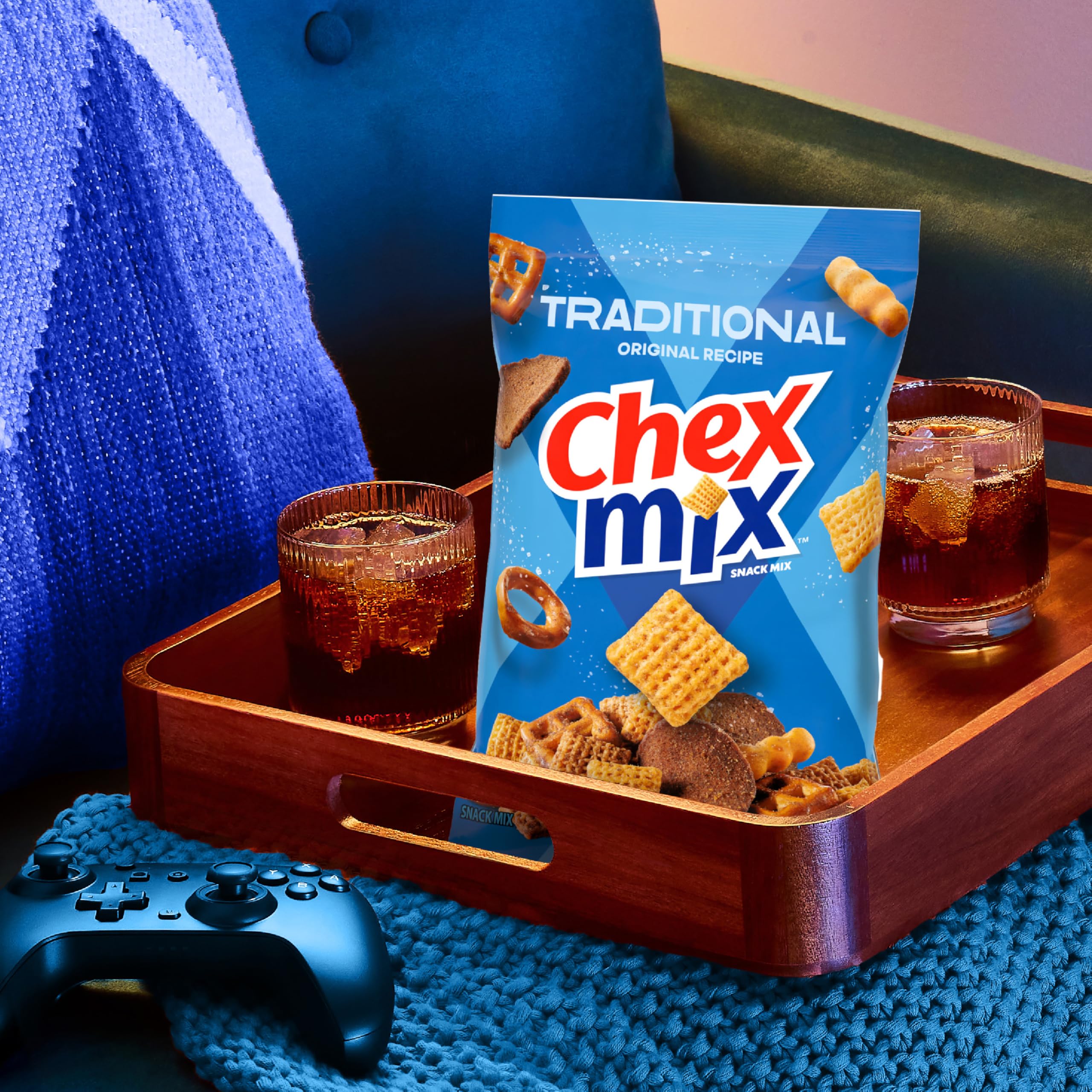 Chex Mix Traditional Original Recipe breadsticks add unique texture to savory snacks.
