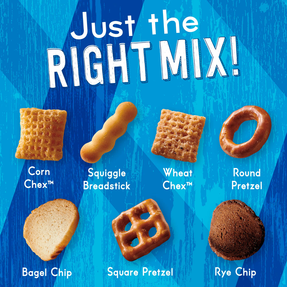 Chex Mix Traditional texture close-up with bold seasoning