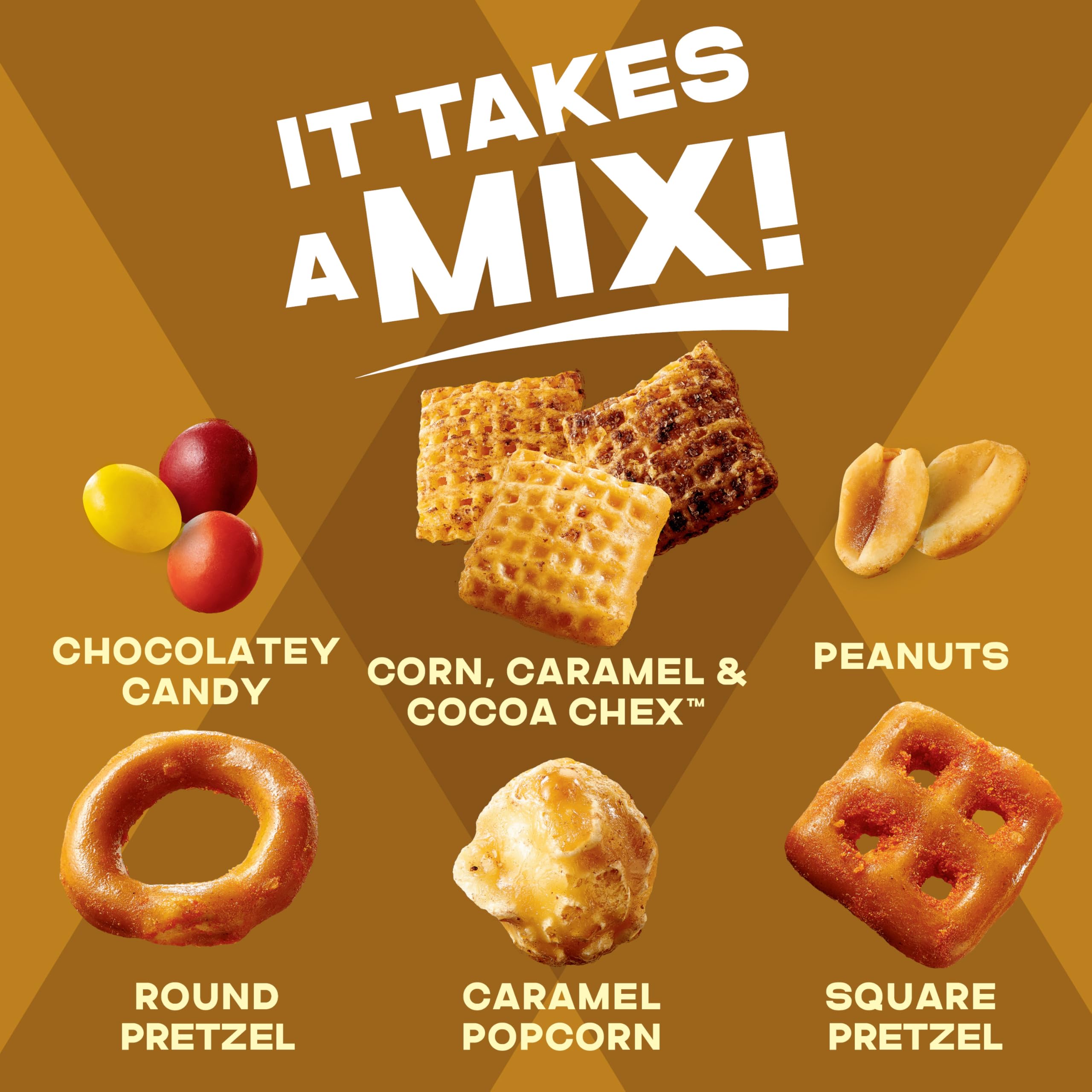 Serving bowl with Chex Mix Turtle for movie night.