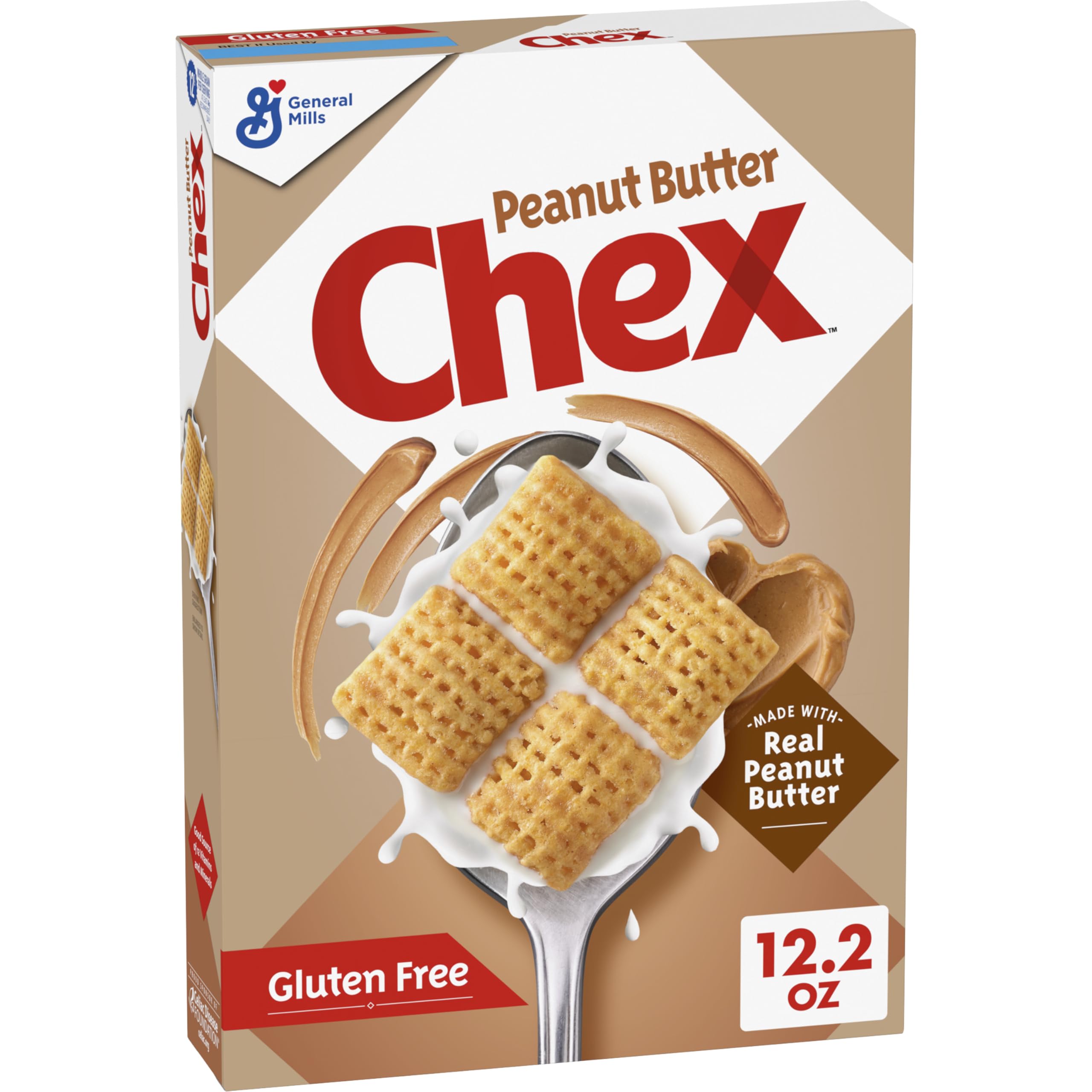 Chex Peanut Butter Cereal box showing gluten-free whole grain breakfast option.