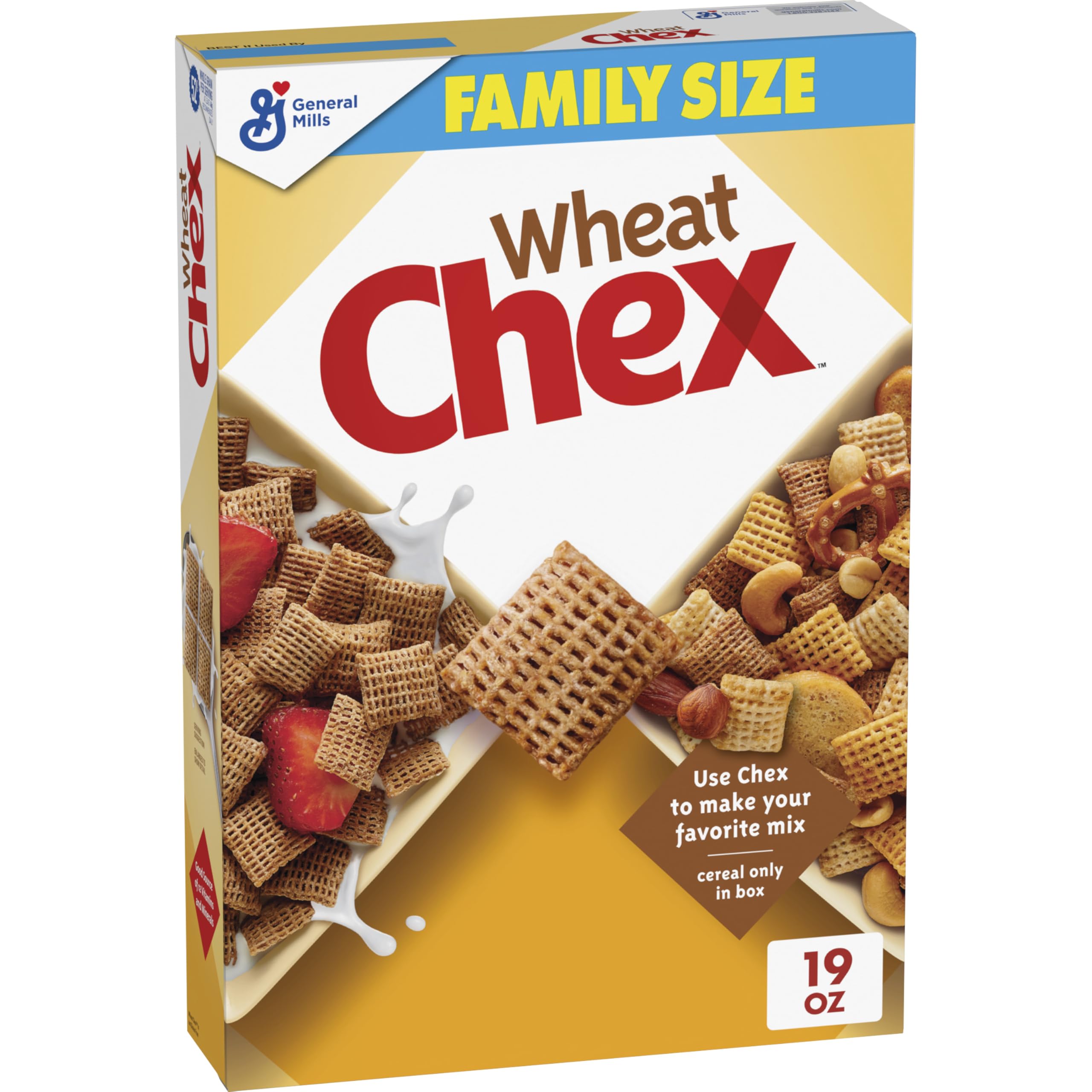 Chex Wheat Cereal box on shelf signals quick breakfast option