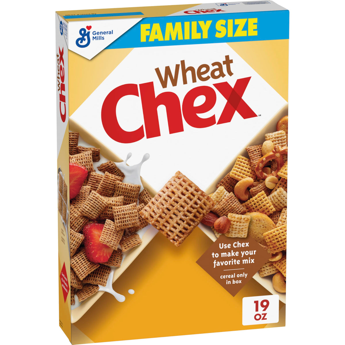 Chex Wheat Cereal box on shelf signals quick breakfast option