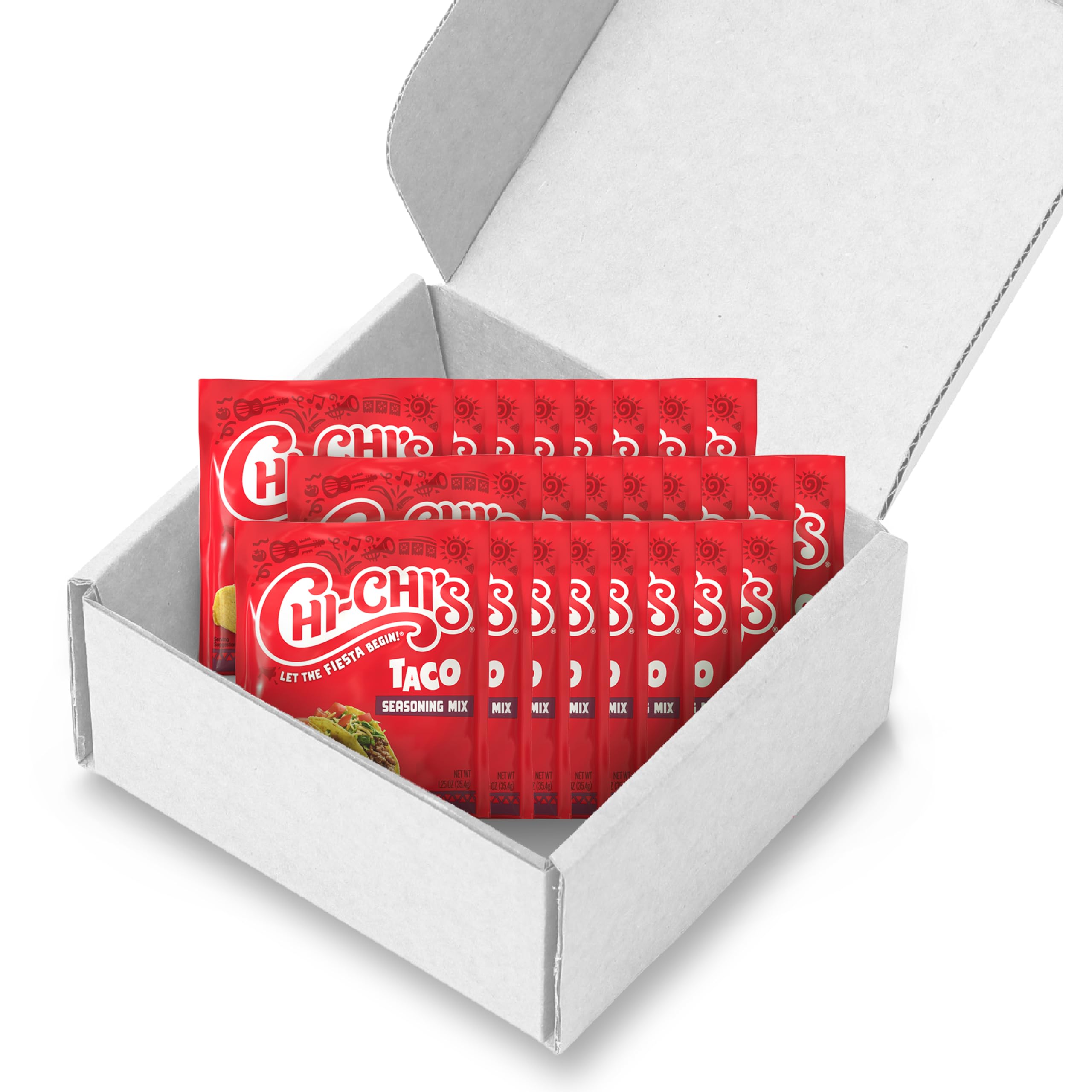 CHI-CHI'S Taco Seasoning Mix packaging 24-pack on display for quick taco night prep.
