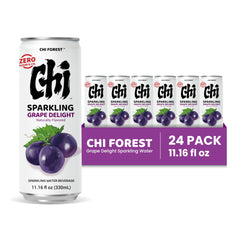 CHI FOREST Grape Delight can being poured into a glass for instant refreshment.