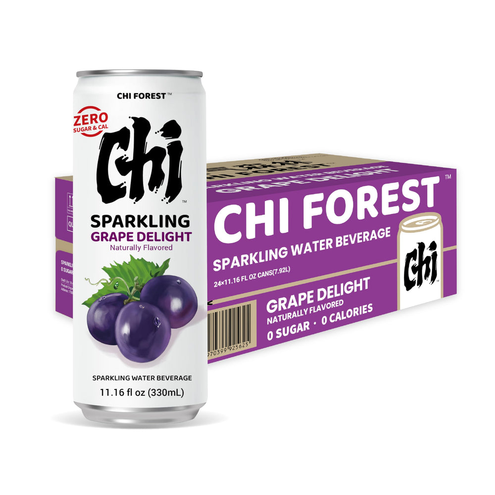 CHI FOREST Grape Delight beside fruit snacks, ideal pairing for light meals.
