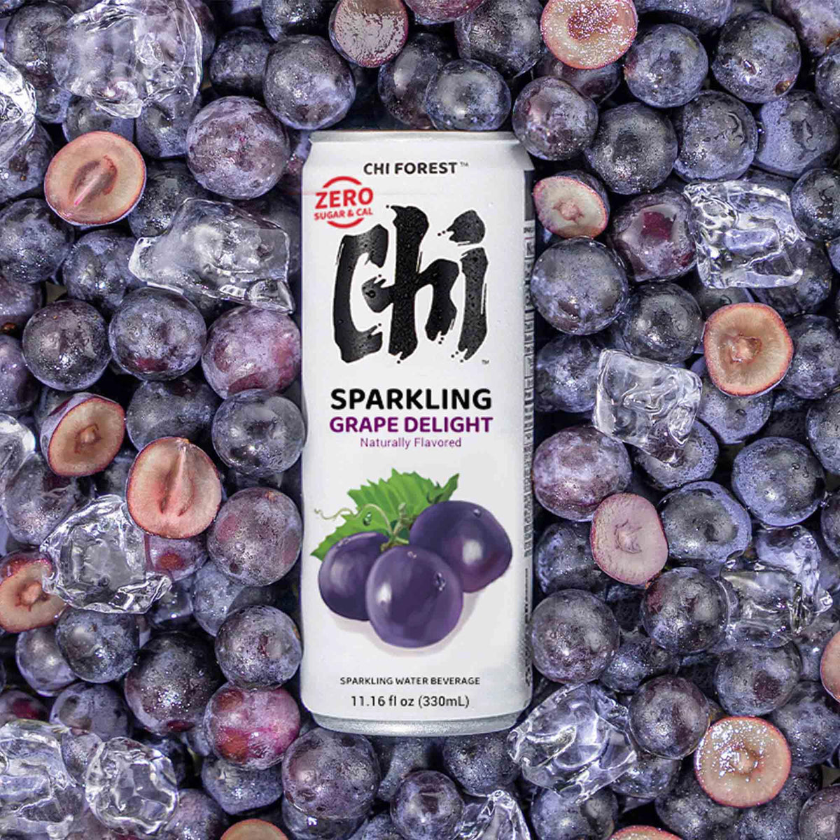 CHI FOREST Grape Delight bottle shows vibrant color and sugar-free refreshment.