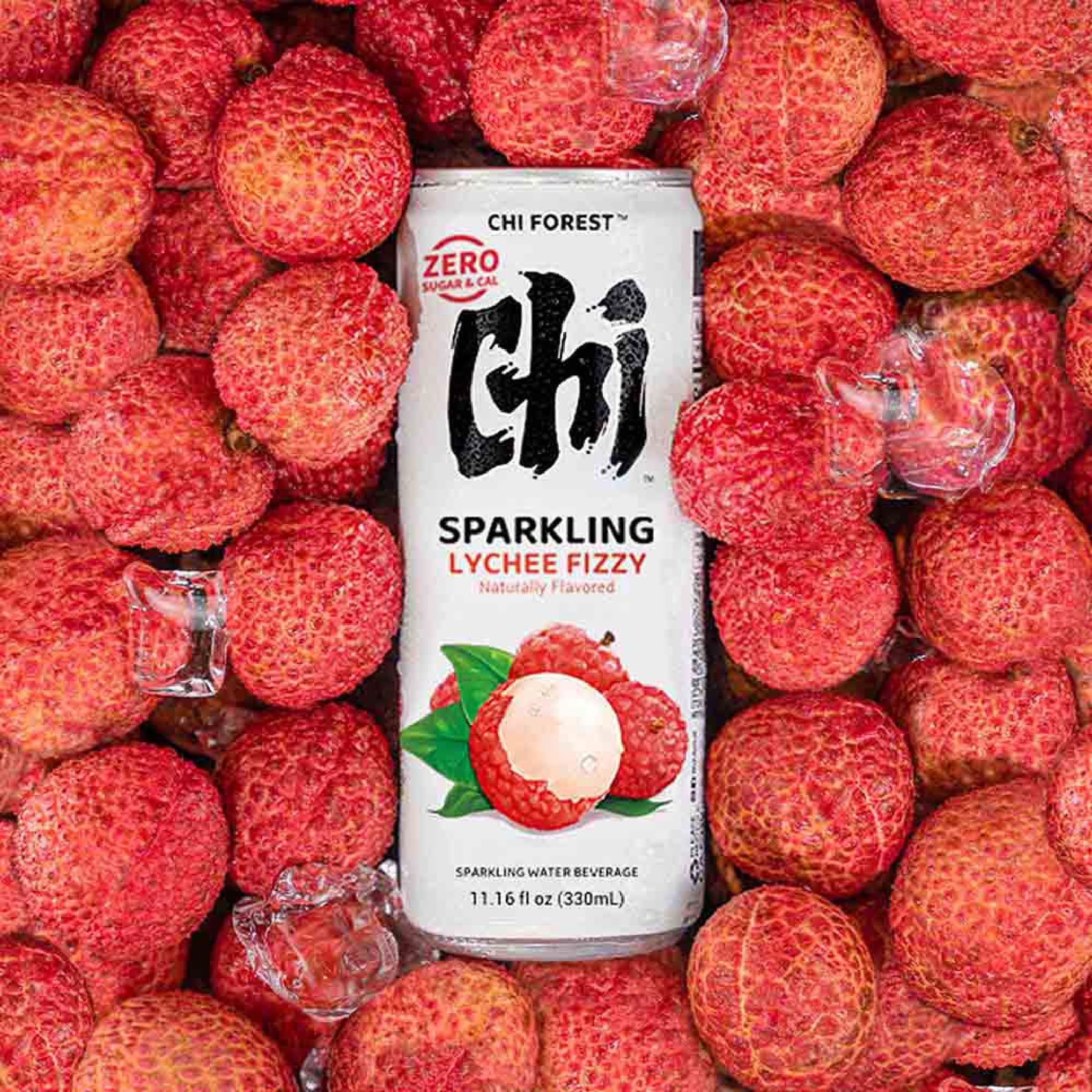 CHI FOREST Lychee Fizzy Water bottle shows a refreshing zero sugar sparkle