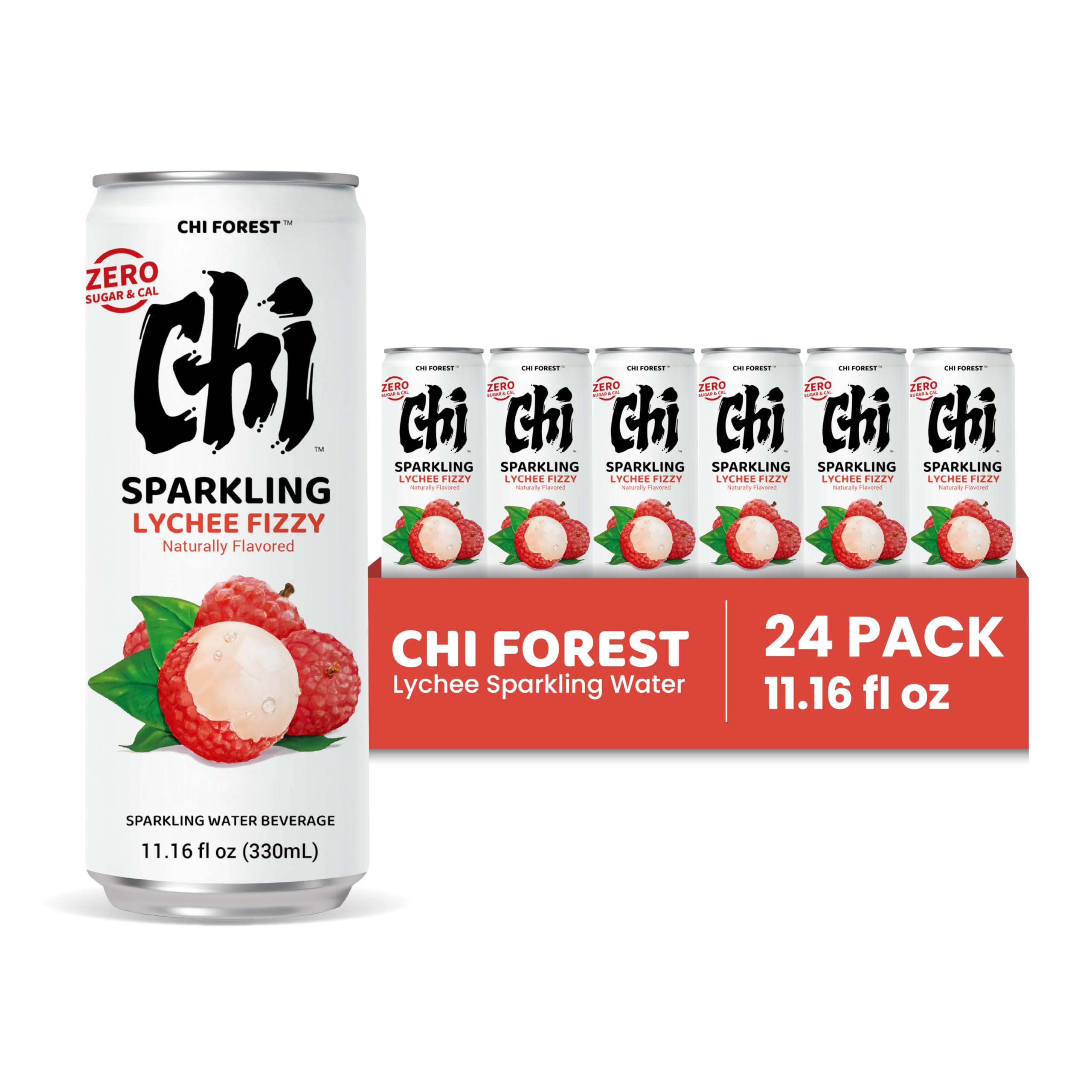CHI FOREST Lychee Fizzy Water glass with ice shows crisp bubbles