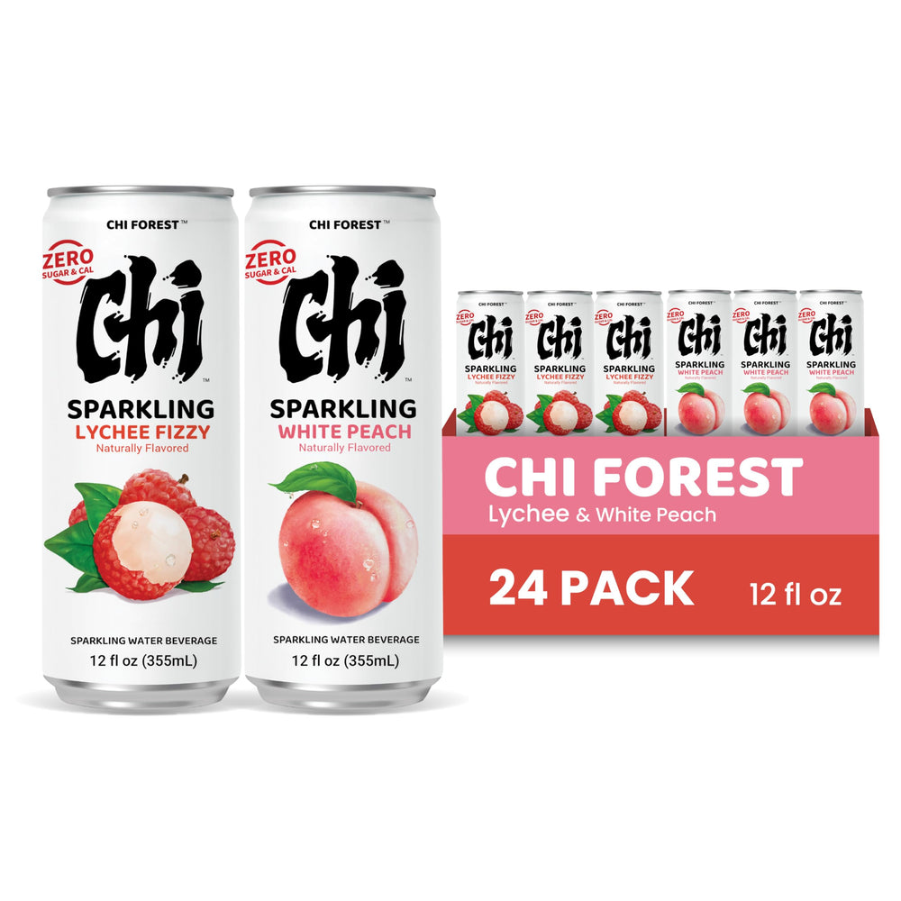 CHI FOREST Lychee & White Peach can front view highlights zero sugar refreshment.
