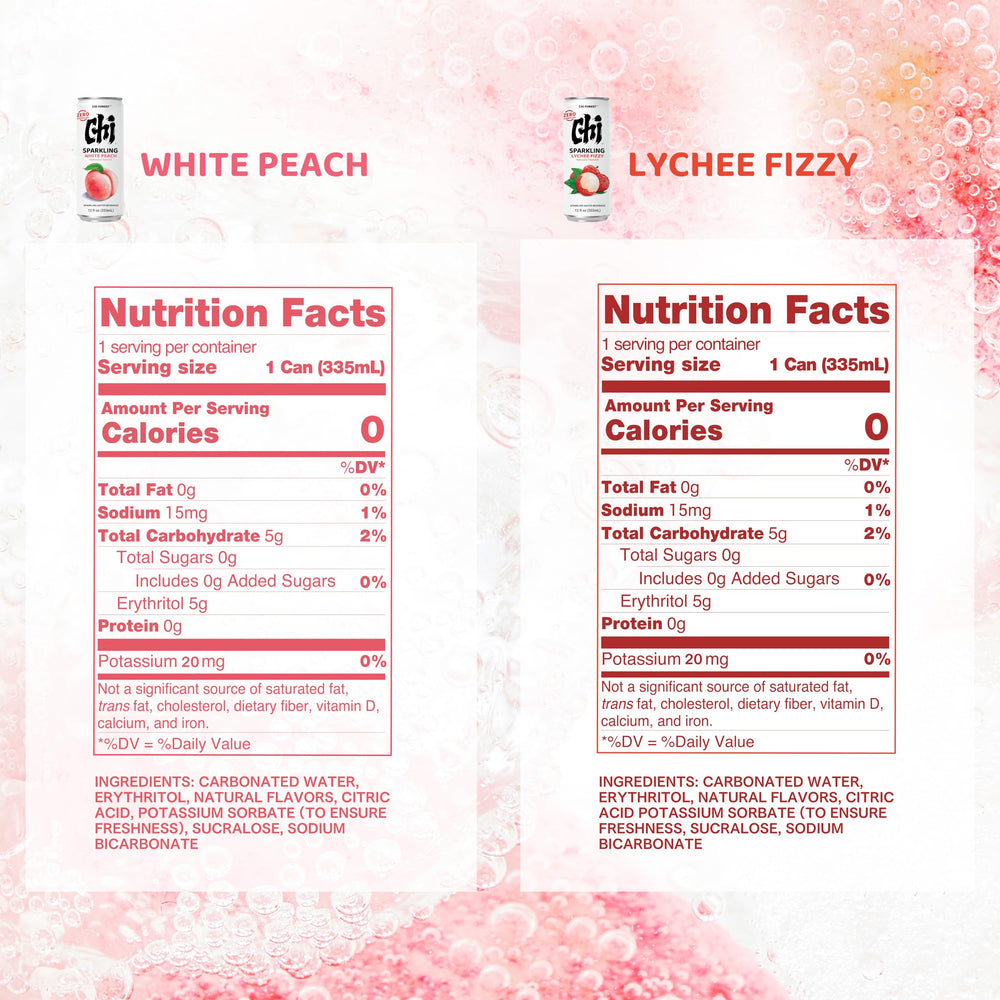 CHI FOREST Lychee & White Peach can side view shows portable zero sugar option for on-the-go hydration.