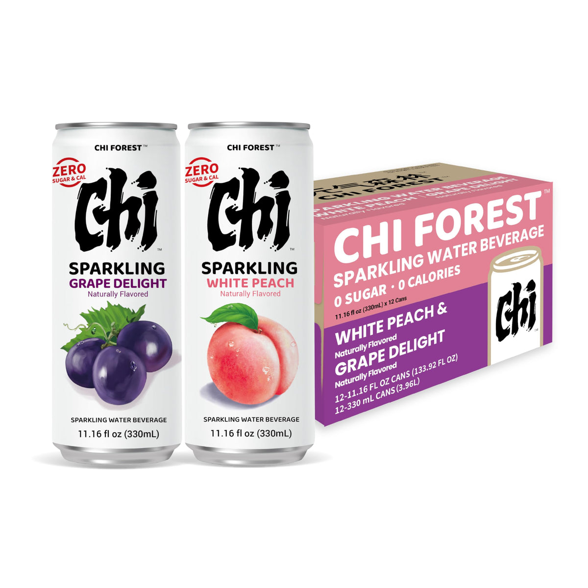 CHI FOREST Peach sparkling water can for on-the-go hydration.