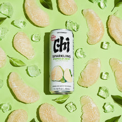 CHI FOREST Pomelo Sparkling Water can front shows zero sugar, crisp citrus refreshment.