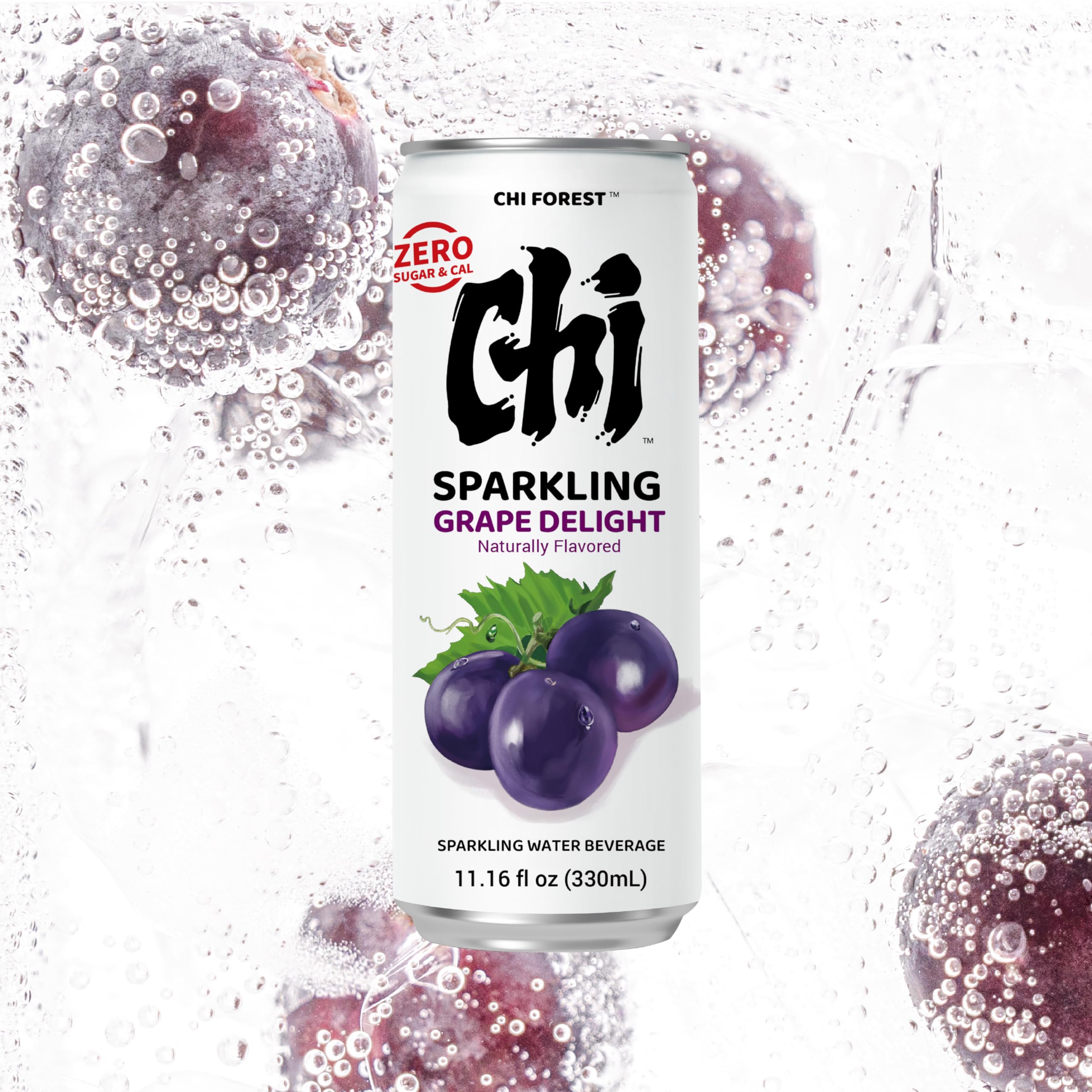 CHI FOREST Cans chilled on ice highlight quick refreshment.