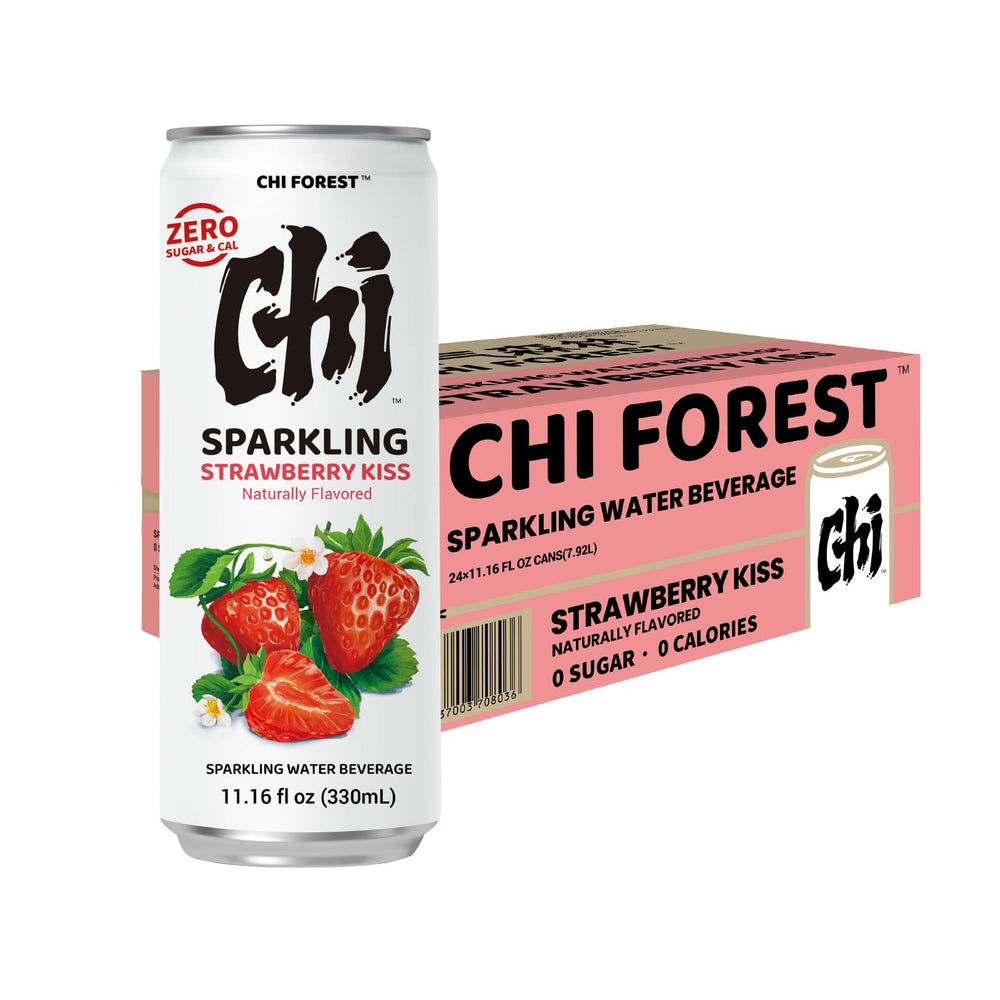 CHI FOREST Strawberry Sparkling Water ice-chilled, ready for a refreshing sip.