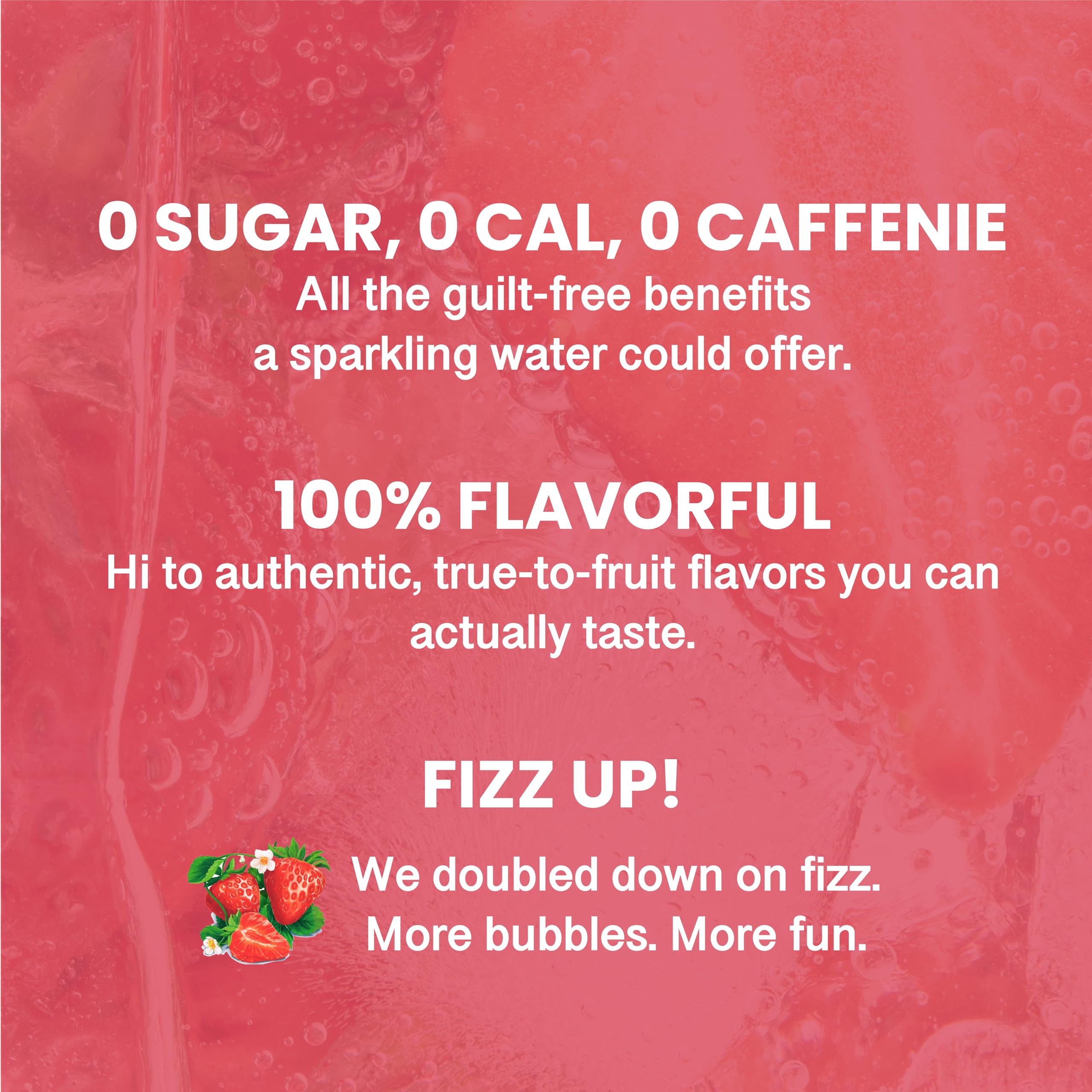 CHI FOREST Strawberry Sparkling Water label-closeup, natural strawberry flavor.