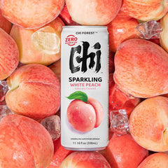 CHI FOREST White Peach Sparkling Water bottle shows crisp, zero sugar refreshment.
