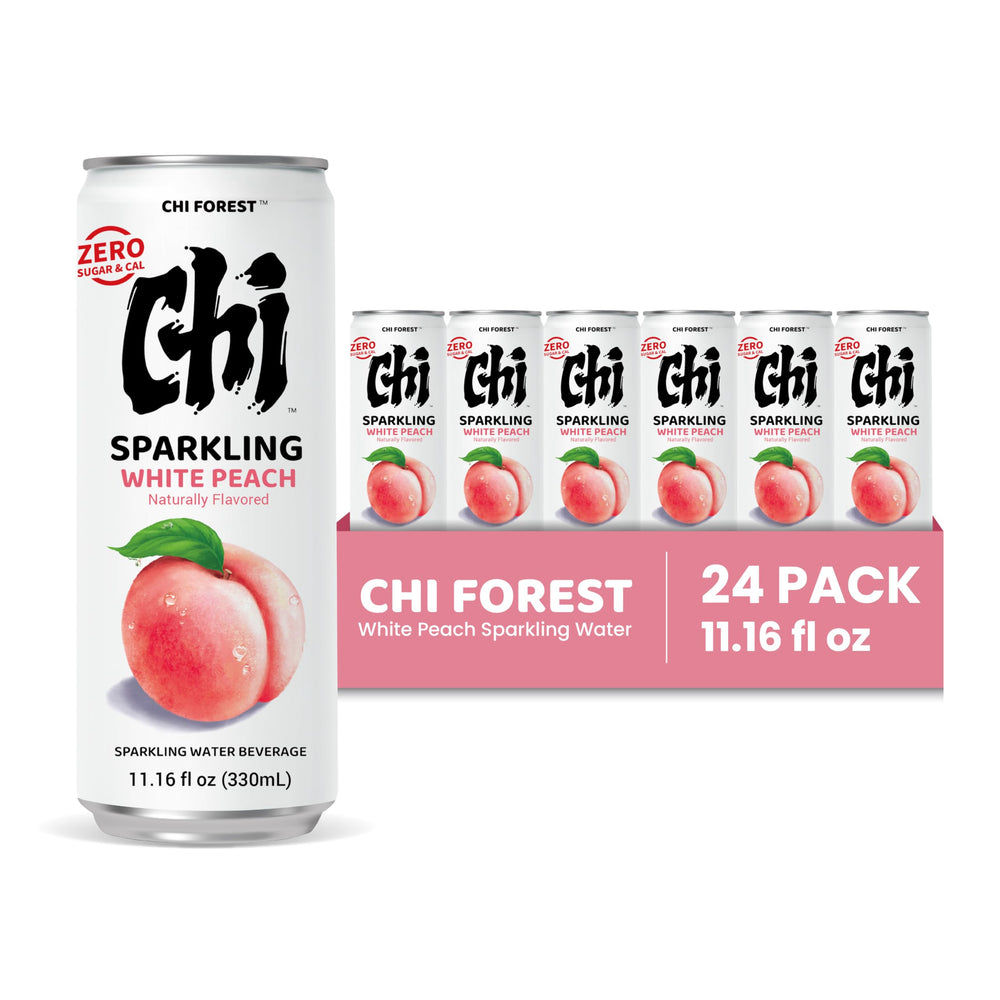 CHI FOREST White Peach Sparkling Water glass with ice, refreshing and sugar-free.