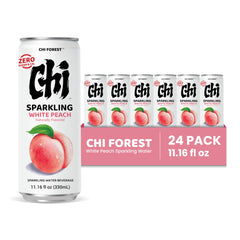 CHI FOREST White Peach Sparkling Water glass with ice, refreshing and sugar-free.