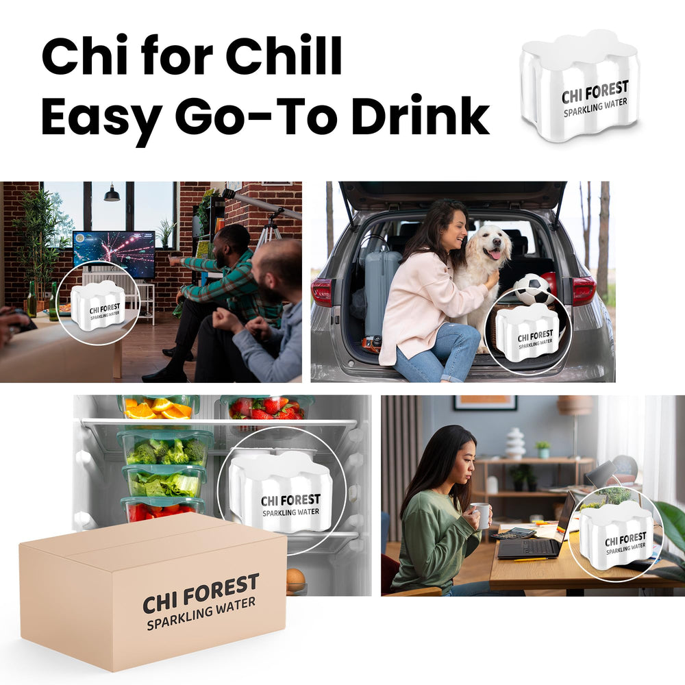 CHI FOREST White Peach Sparkling Water with peach slices for a festive serve.