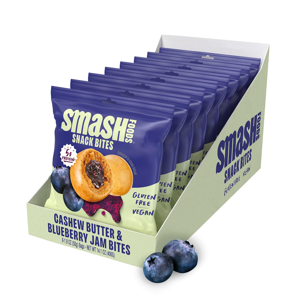 Chia Smash Blueberry Energy Bites packaging, ideal for on-the-go snacking