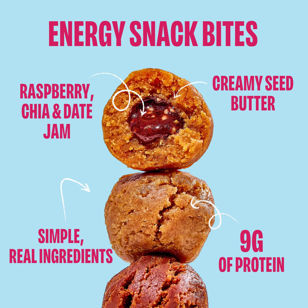 Chia Smash Raspberry Energy Bites on-the-go portion for busy days.