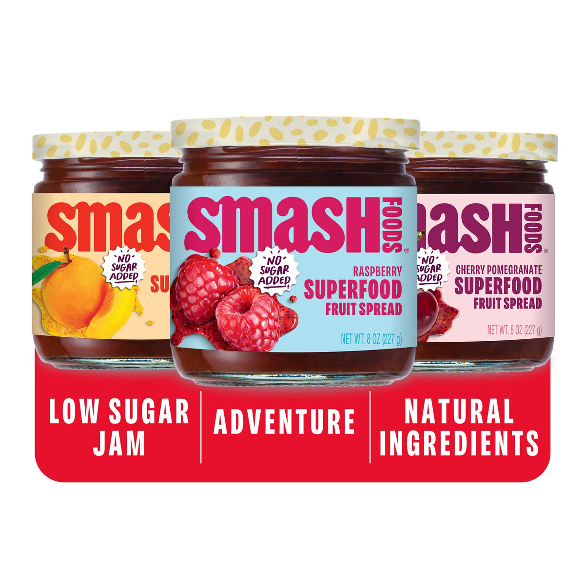 Chia Smash Raspberry jam on toast highlighting real fruit flavor with no added sugar.