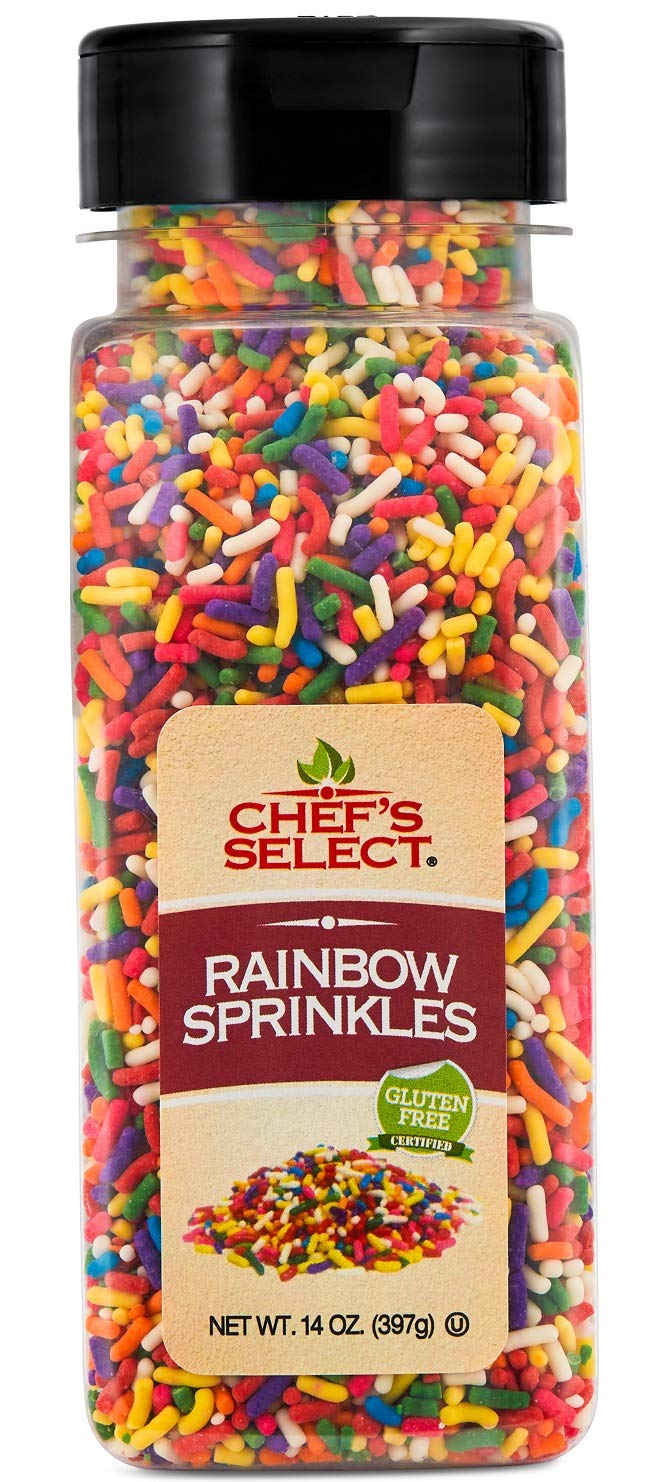 CHICHL Chefs Select Rainbow Sprinkles on display, perfect for decorating cakes and cupcakes.