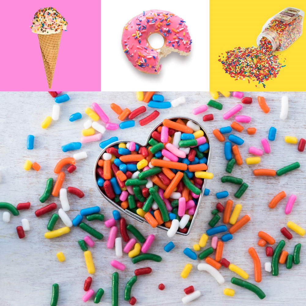 CHICHL Chefs Select Rainbow Sprinkles in a bowl ready to top desserts.