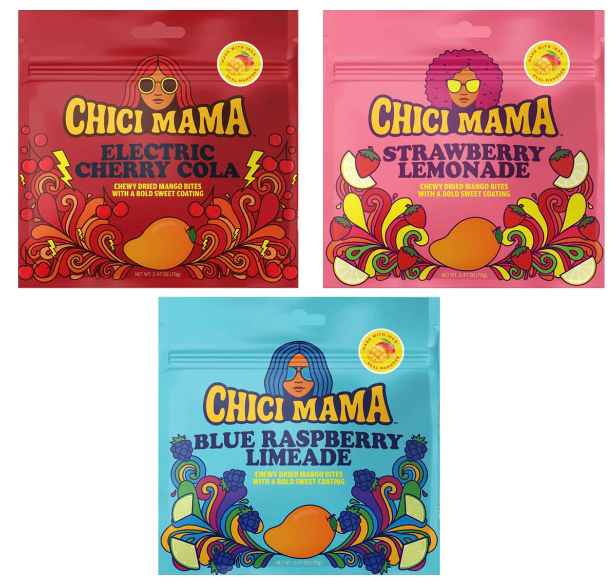 Chici Mama Electric Cherry Cola bites in on-the-go packaging for bold flavor