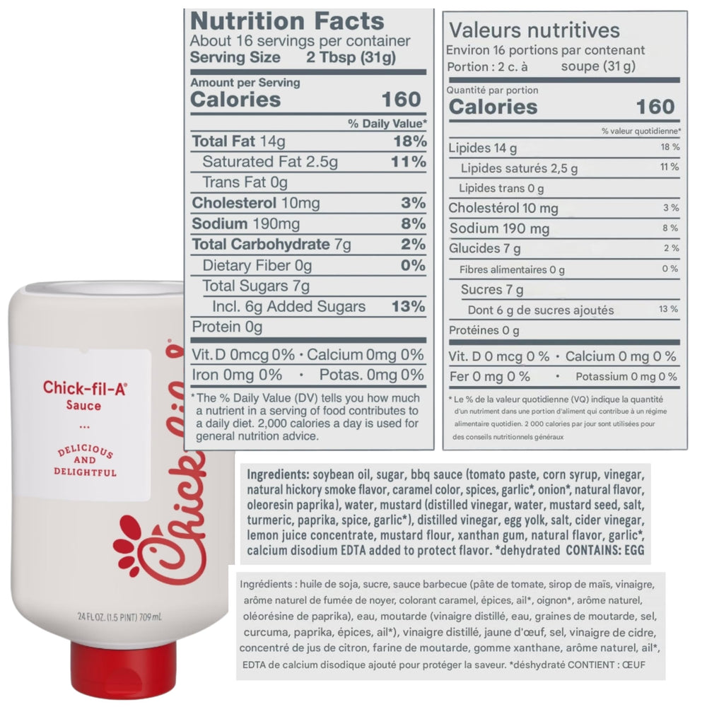 Two 16-ounce Chick-fil-A Sauce bottles for versatile dipping.