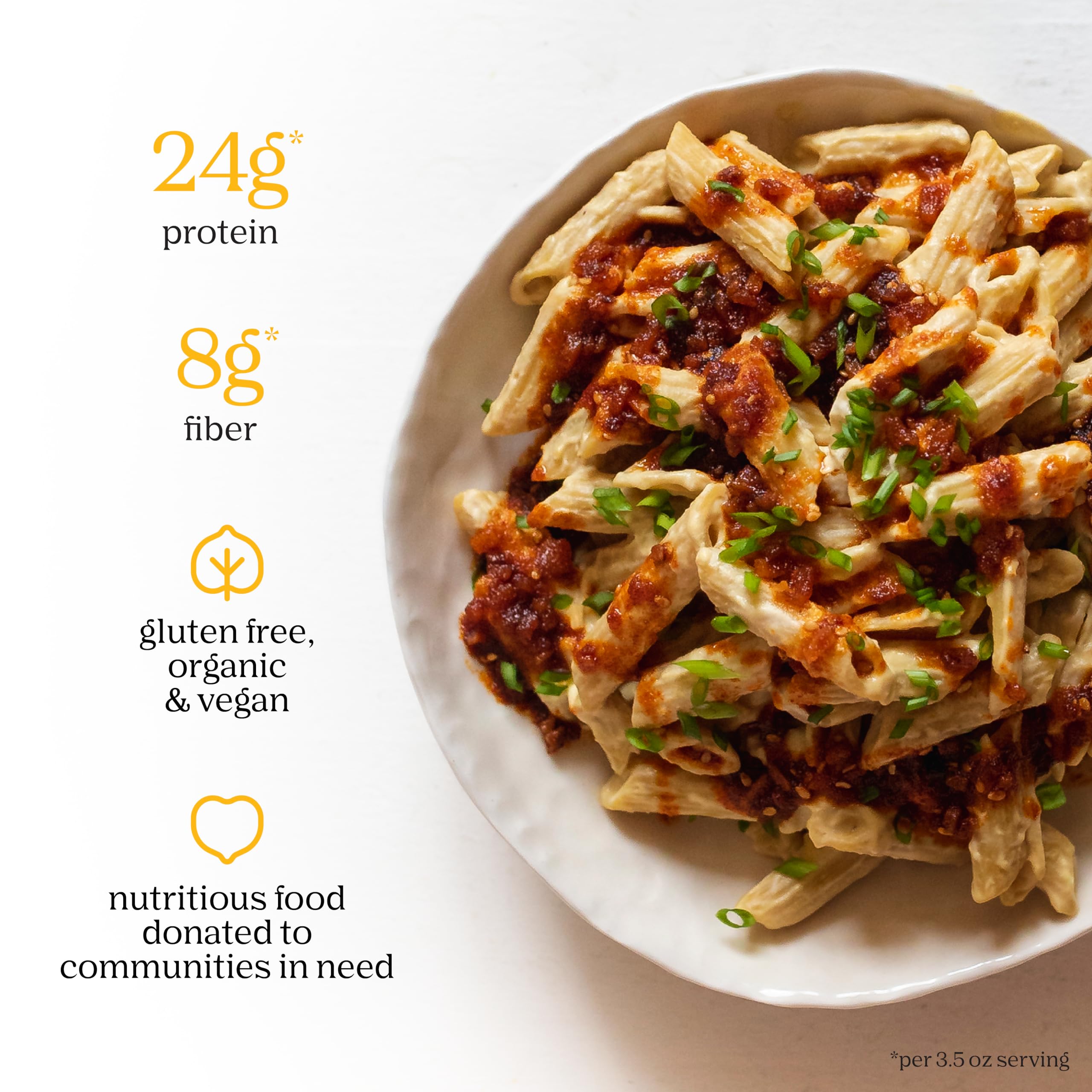 Chickapea pasta on table during family meal prep