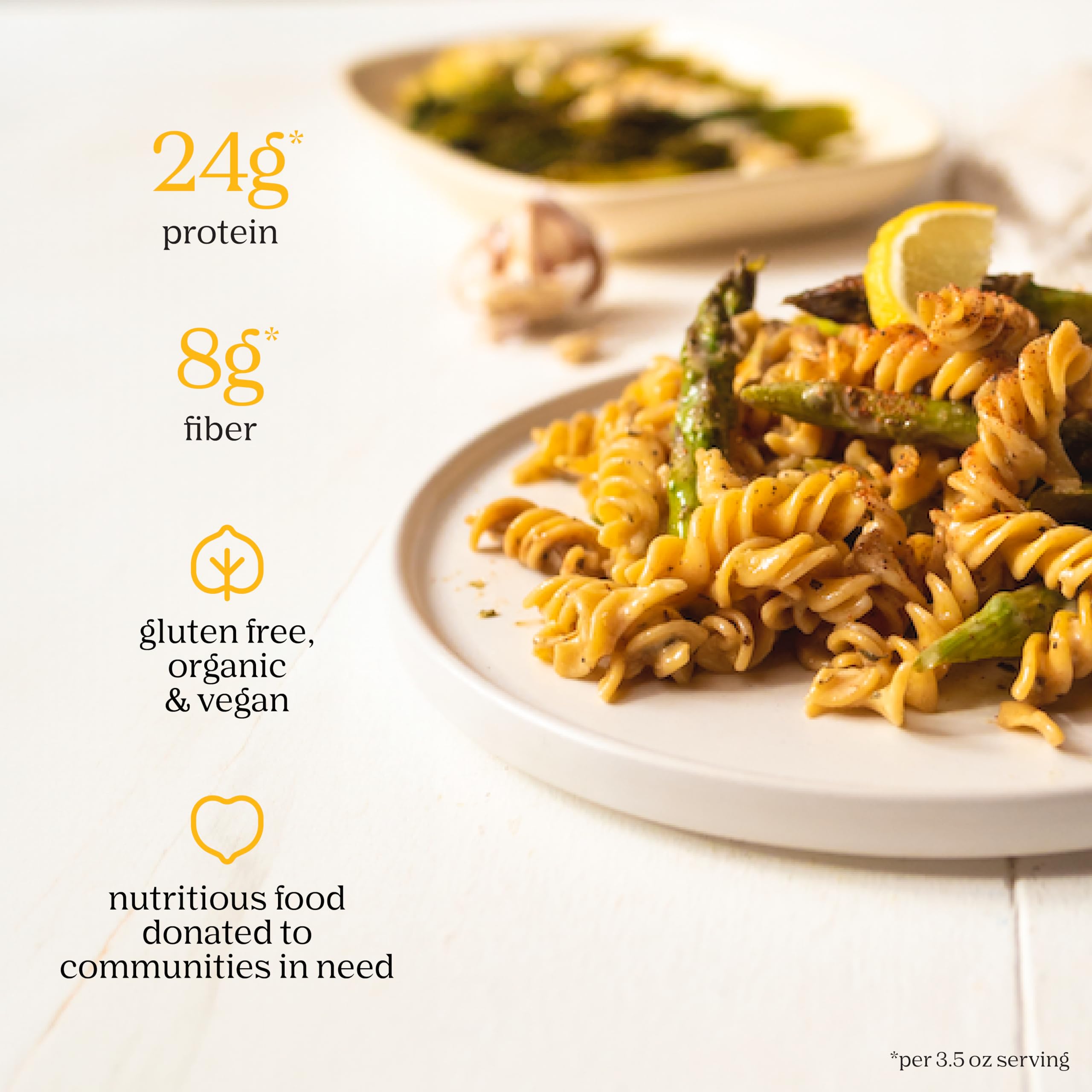 Chickapea protein-rich pasta spirals ideal for family meals.