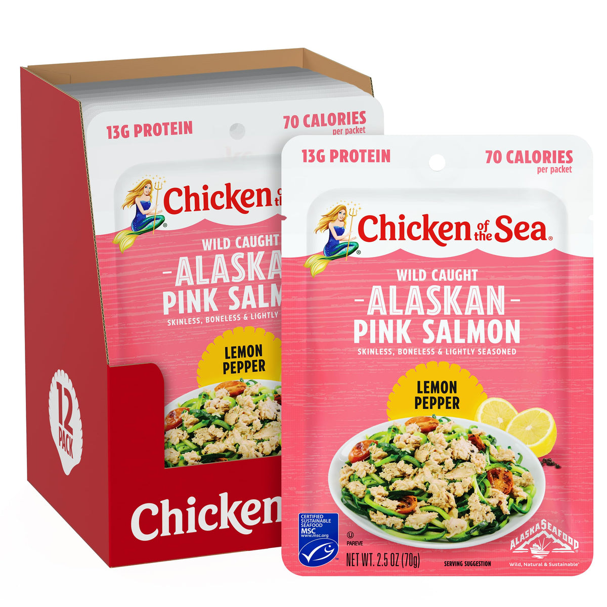Chicken of the Sea Alaskan pink salmon lemon pepper in a convenient packet for quick meals