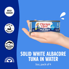 Close-up of Chicken of the Sea Albacore tuna in water solid filet texture.