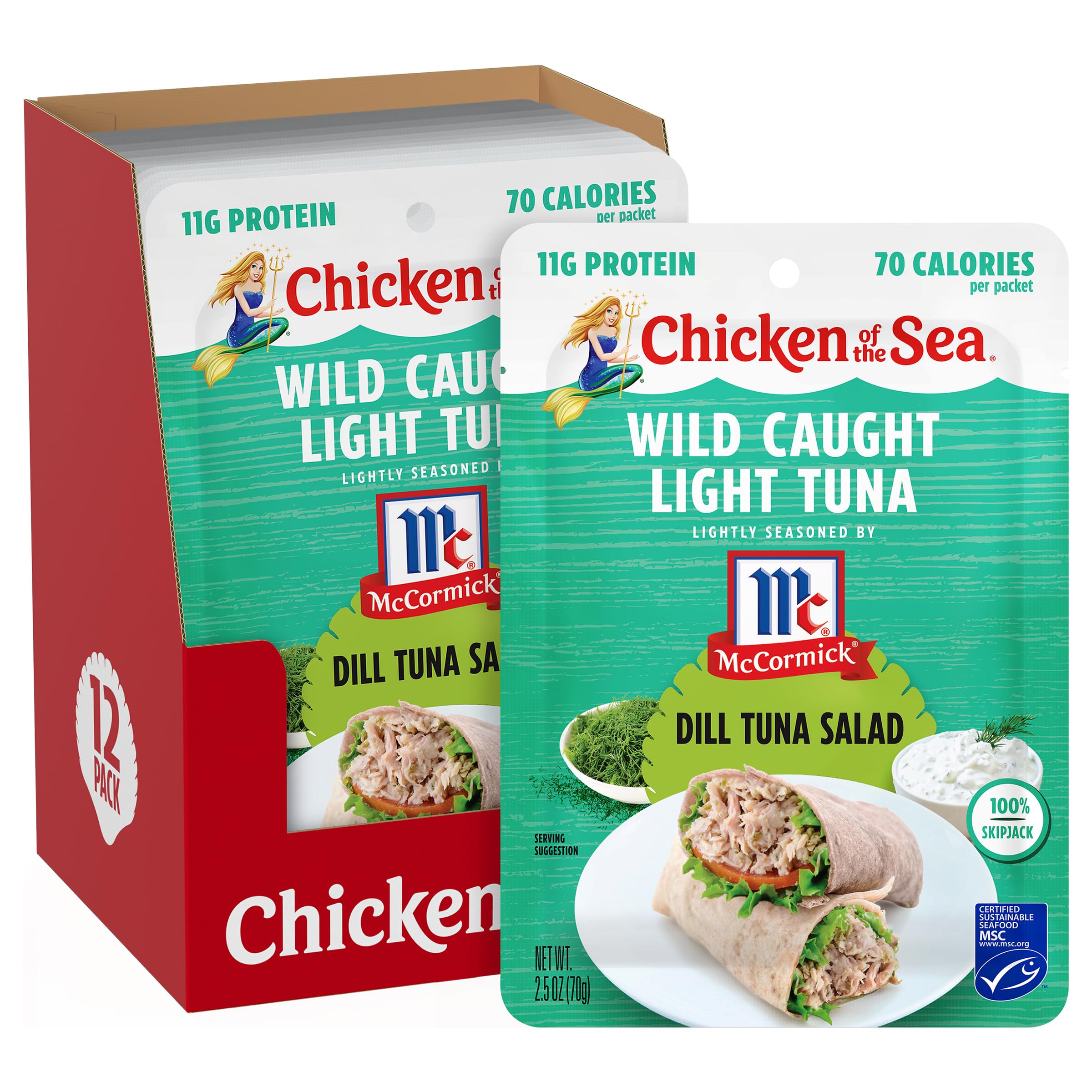 Chicken of the Sea dill tuna pouch front for ready-to-eat meals