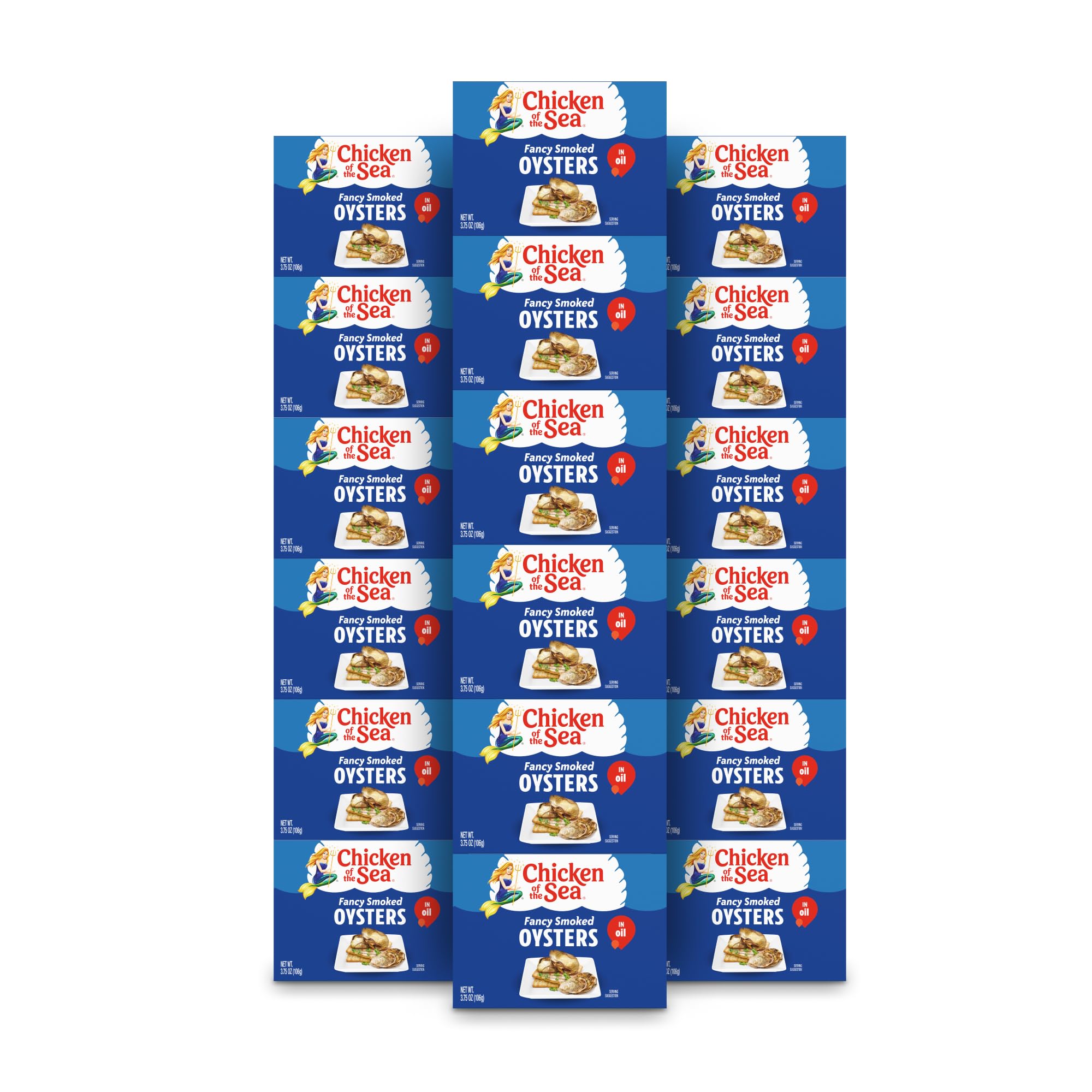 Chicken of the Sea Fancy Smoked Oysters in Oil bulk pack on pantry shelf, protein-rich staple.