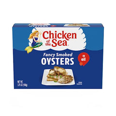 Smoked oysters on a cracker; quick protein snack by Chicken of the Sea.