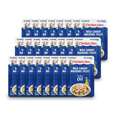 Chicken of the Sea Mackerel in Oil boxed packaging with bulk 24-pack.