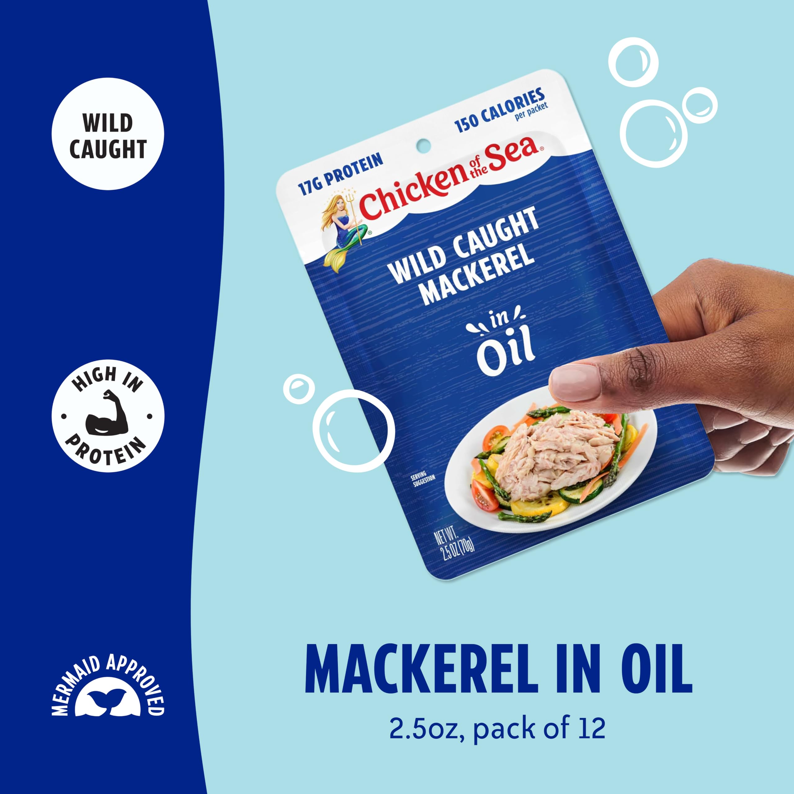 Chicken of the Sea mackerel in oil opened packet ready to eat