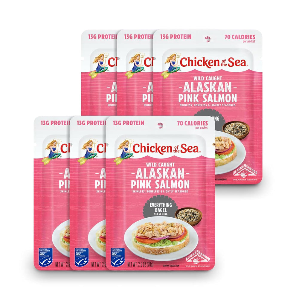 Chicken of the Sea pink salmon with everything bagel seasoning in a convenient packet for quick meals