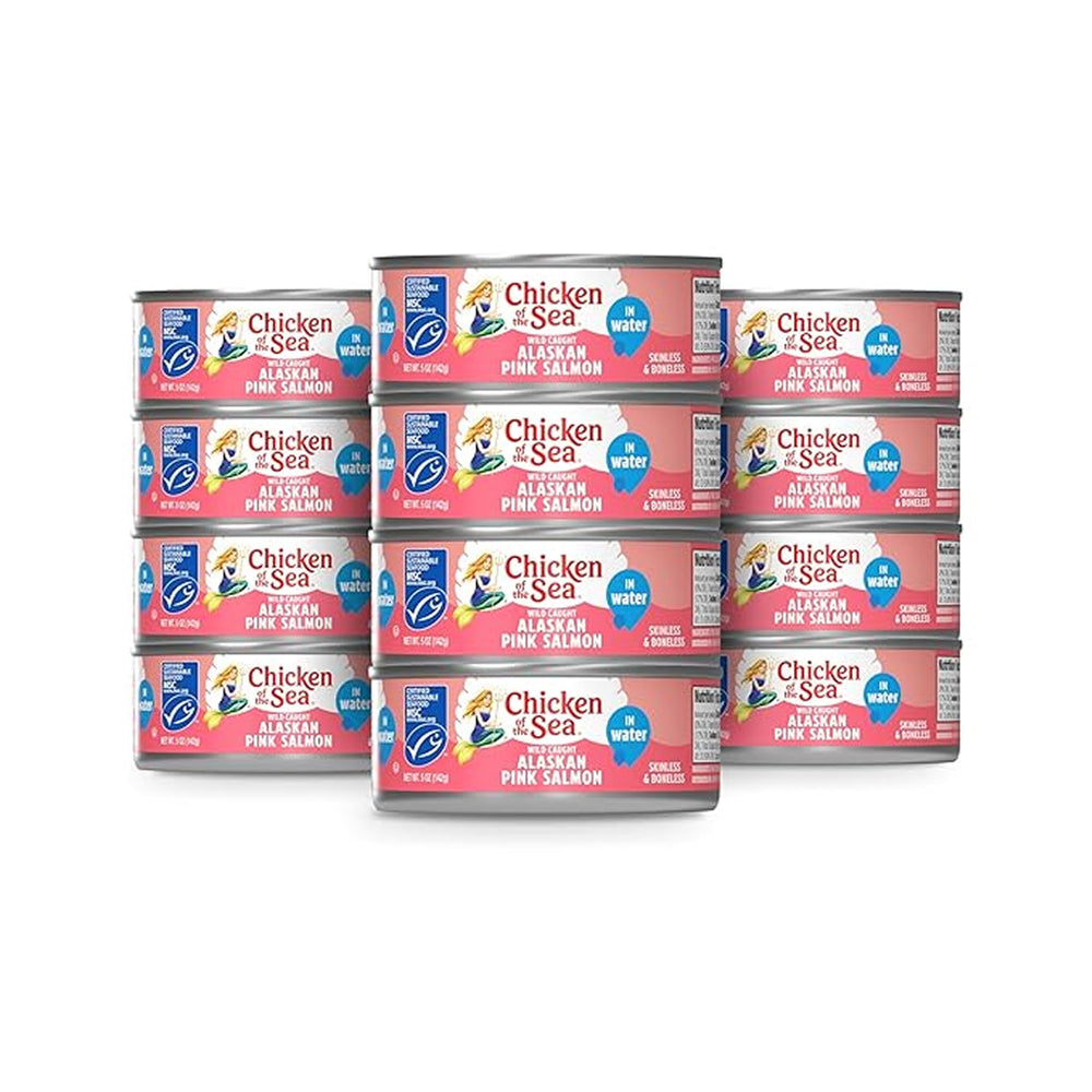 Chicken of the Sea pink salmon in water can, high-protein option for active lifestyles.