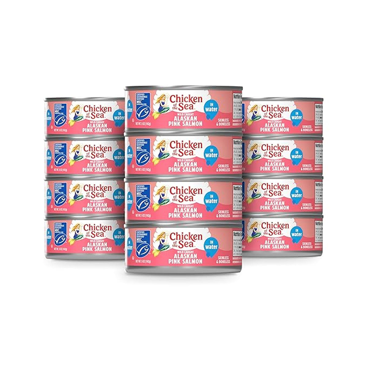 Chicken of the Sea pink salmon in water can, high-protein option for active lifestyles.
