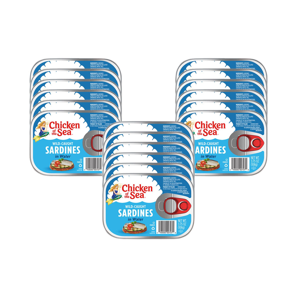 Chicken of the Sea sardines in water can, protein-packed pantry staple.