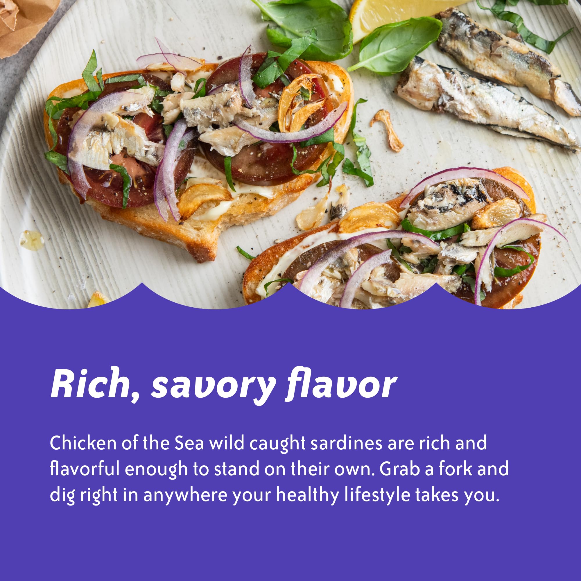Nutrition label on Chicken of the Sea sardines can highlighting 11 g protein.