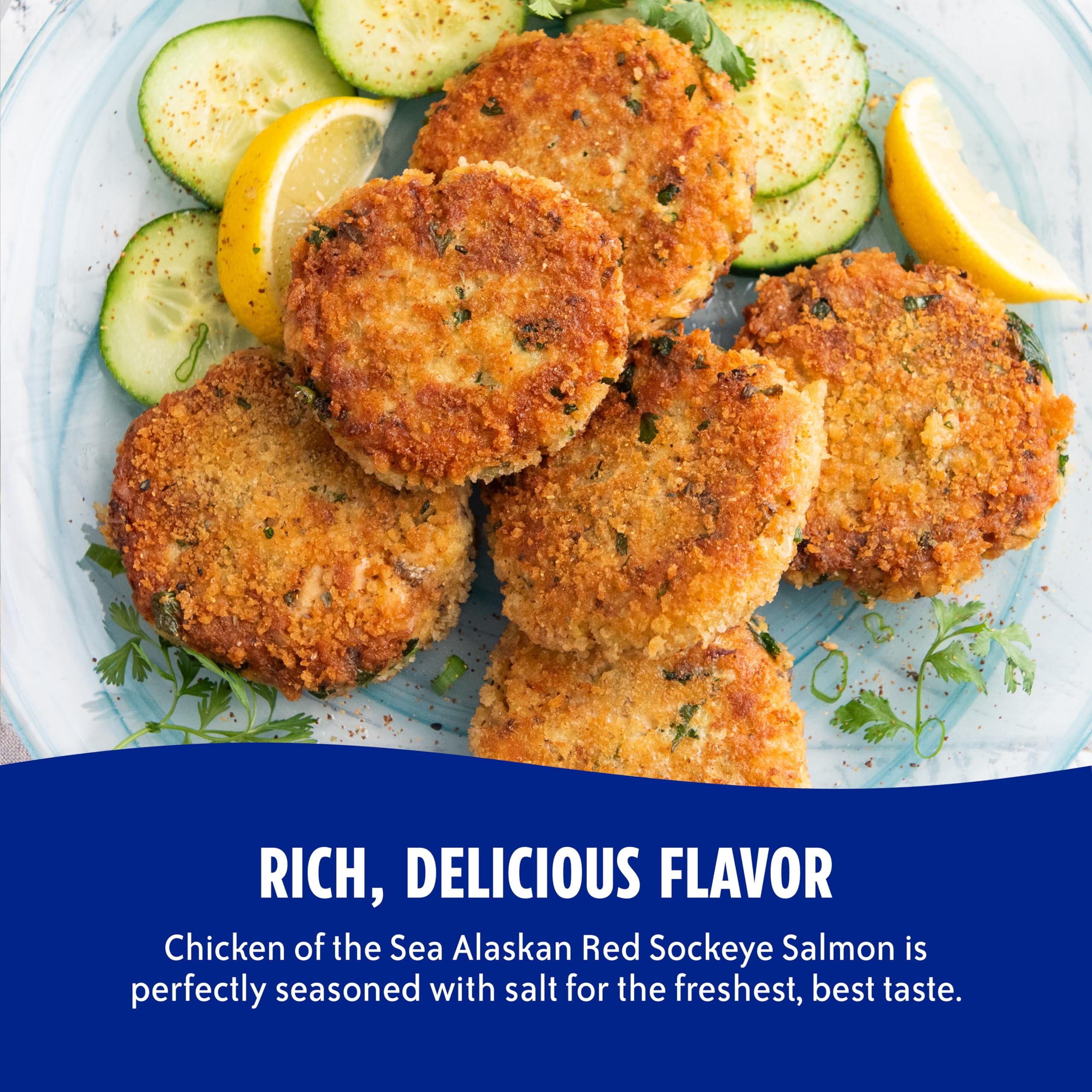 Chicken of the Sea sockeye salmon burger dish, protein-rich lunch option.
