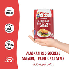 Chicken of the Sea sockeye salmon plated with pasta, rich and hearty protein.