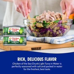 Tuna pasta dish ready to eat with Chicken of the Sea.